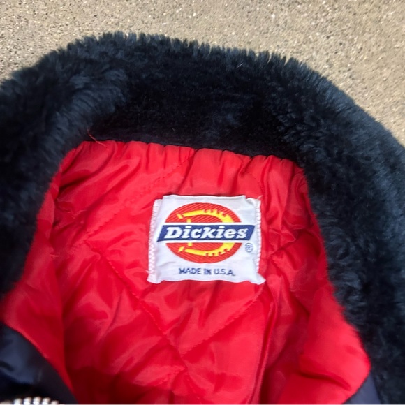 Vintage Dickies Jacket Mens Large Navy Blue Nylon Satin Sherpa Collar 80s 90s - Picture 4 of 8